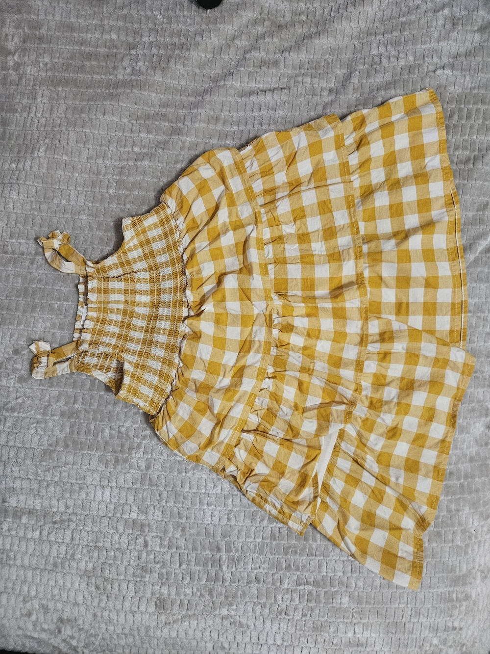 Wondernation Yellow Gingham Smocked Sundress